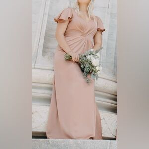 Azazie Flutter Sleeve Maxi Dress in Blush